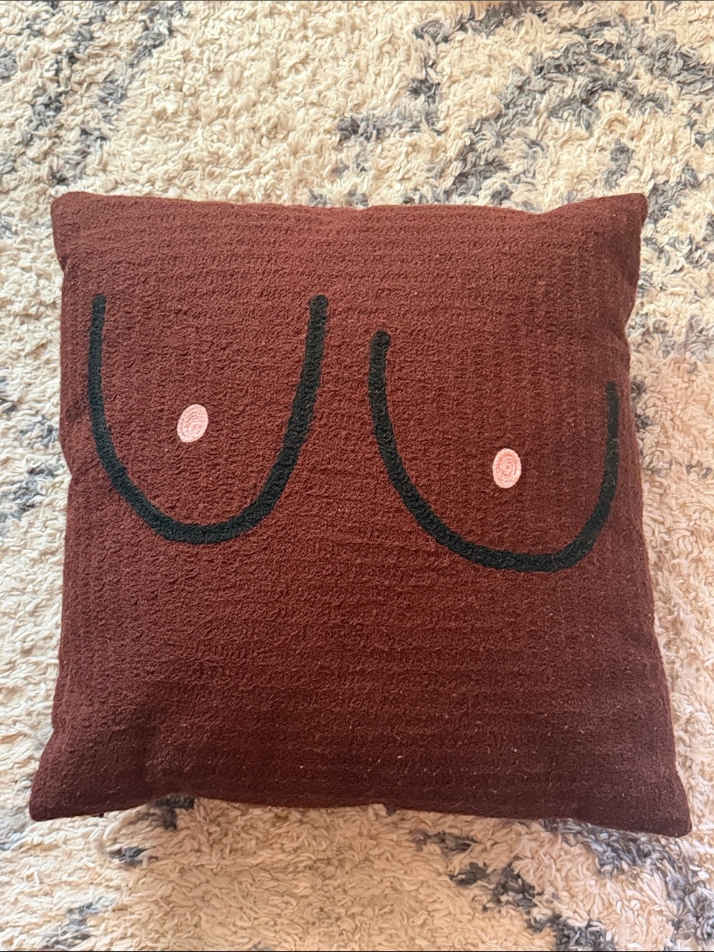 Boobie Pillow - Brown Boob With Pink Pillow Cover + Pillow